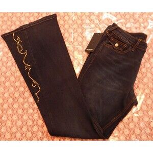 True Religion WOMENS 29/30 X 33 Joey Studs SN Flap Flare MID RISE DIST Jeans NWT